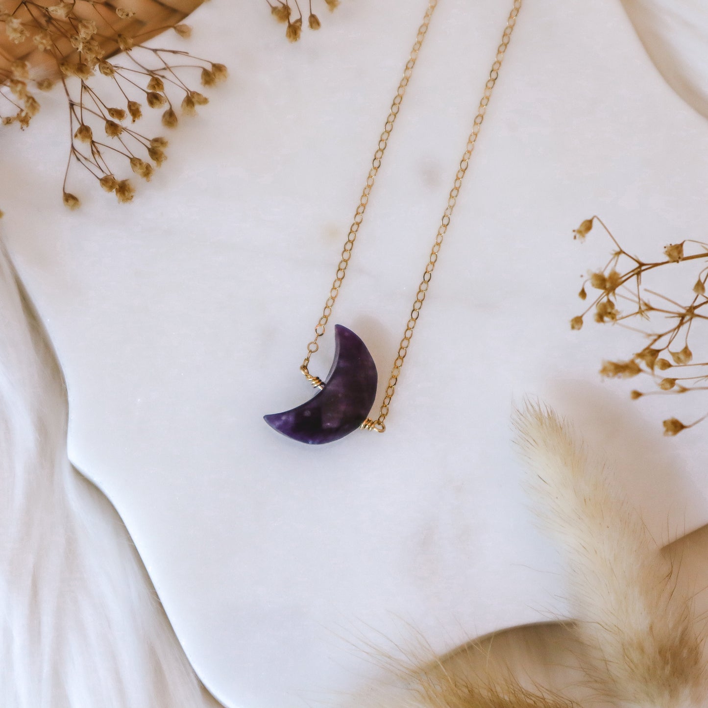 Lepidolite Moon Necklace | Choose your length and metal