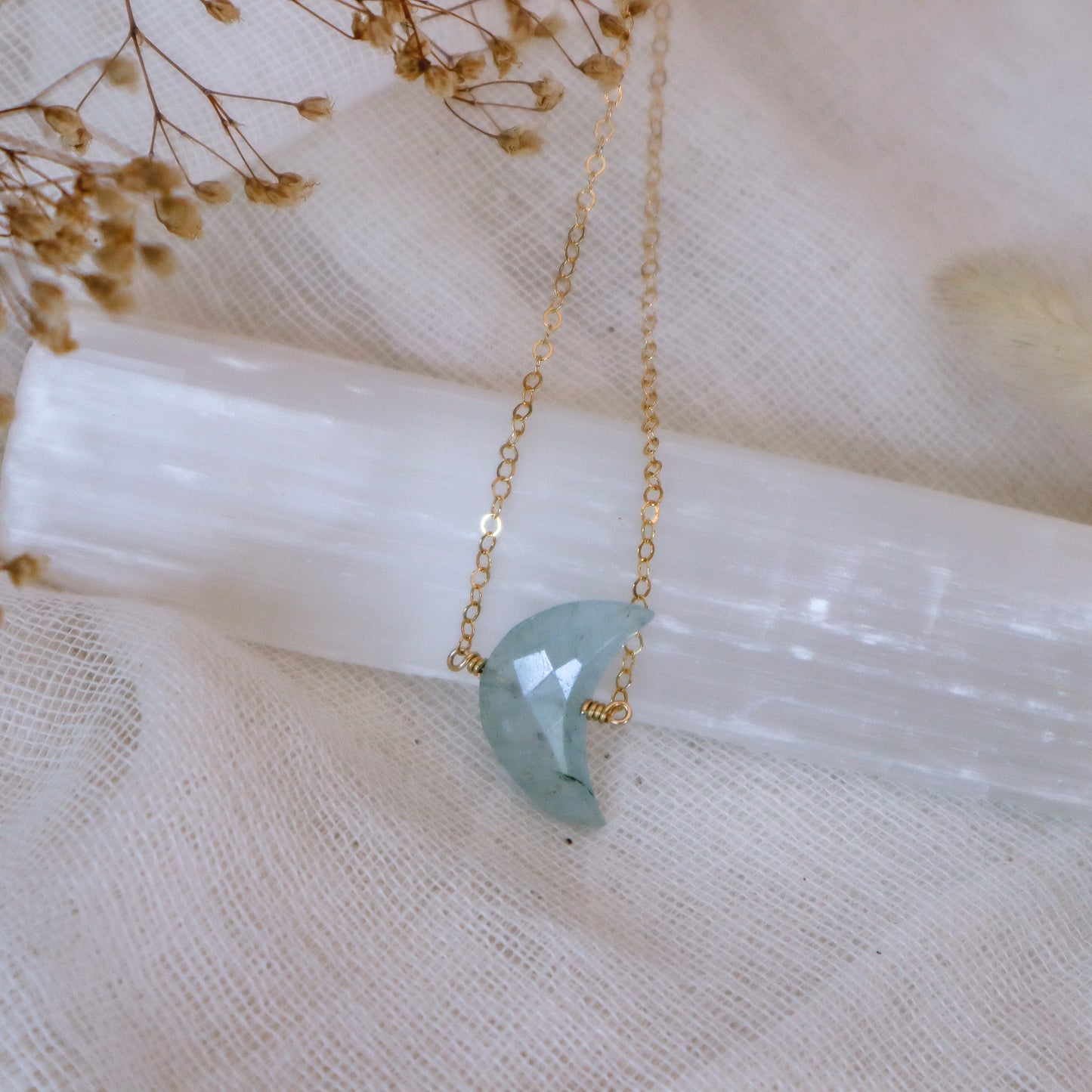 Aquamarine Moon Necklace | Choose your length and metal