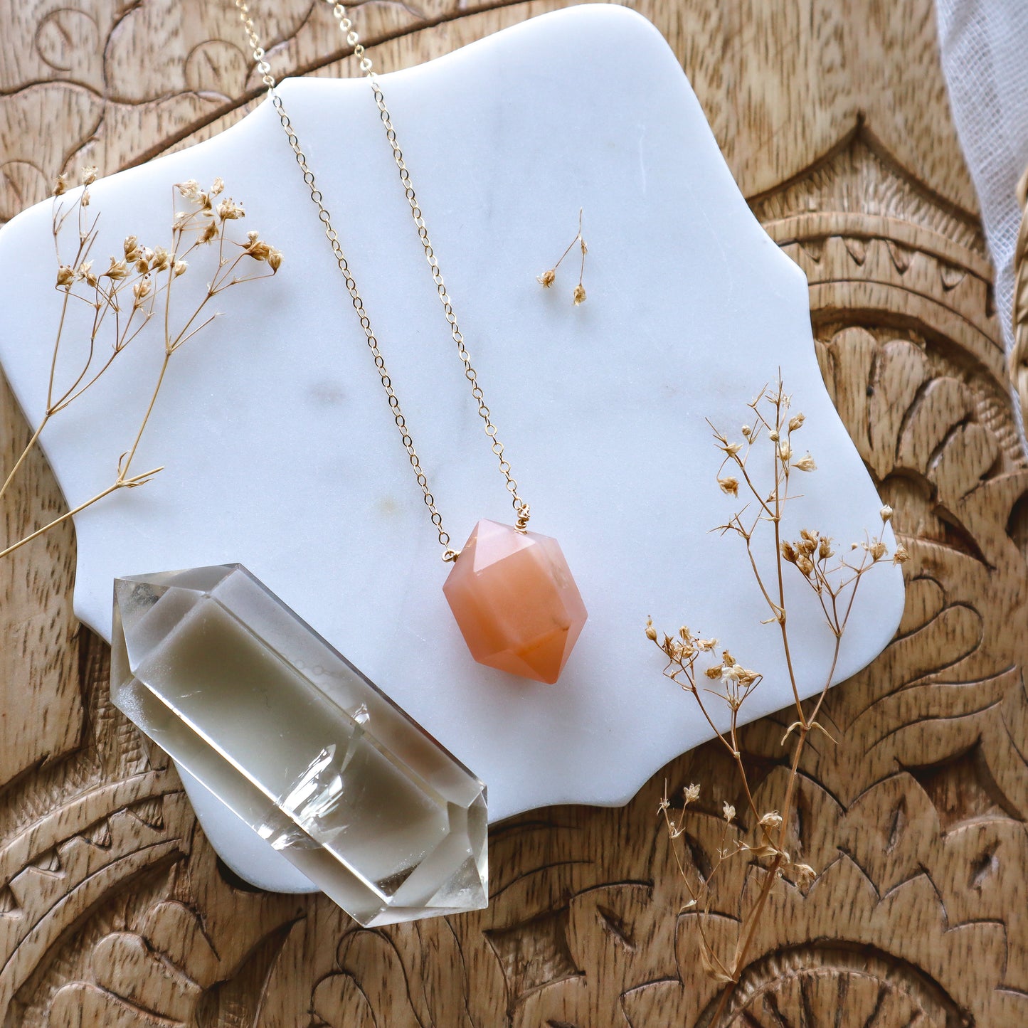 Peach Moonstone Prism Necklace | Choose your length and metal