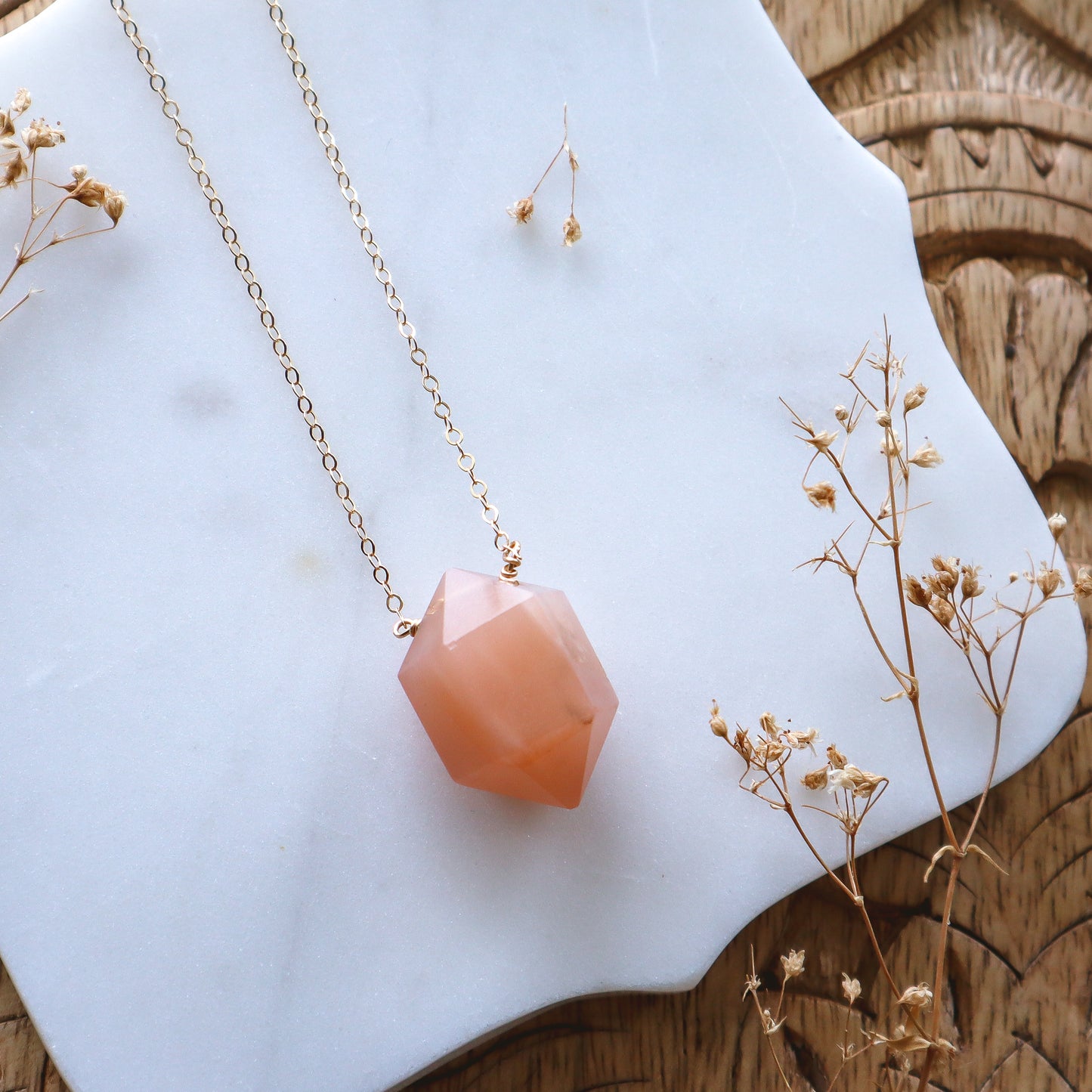 Peach Moonstone Prism Necklace | Choose your length and metal