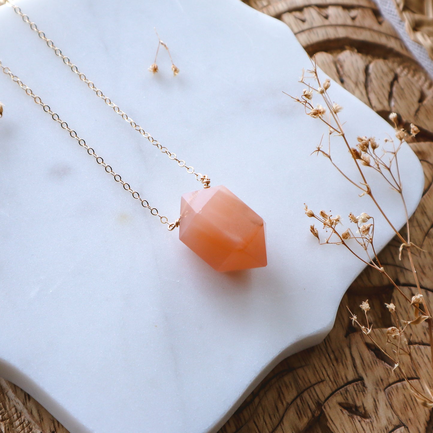 Peach Moonstone Prism Necklace | Choose your length and metal