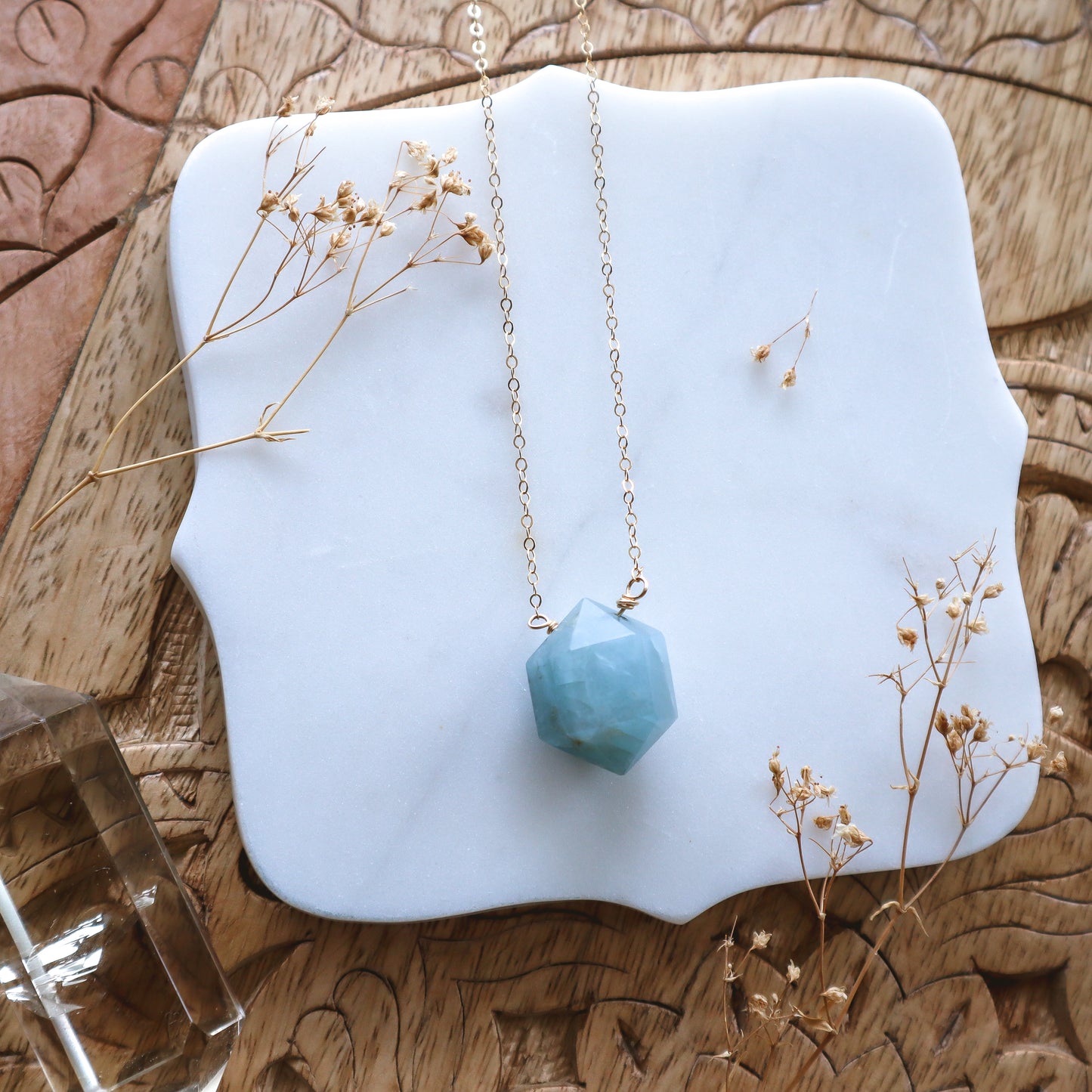 Aquamarine Prism Necklace | Choose your length and metal