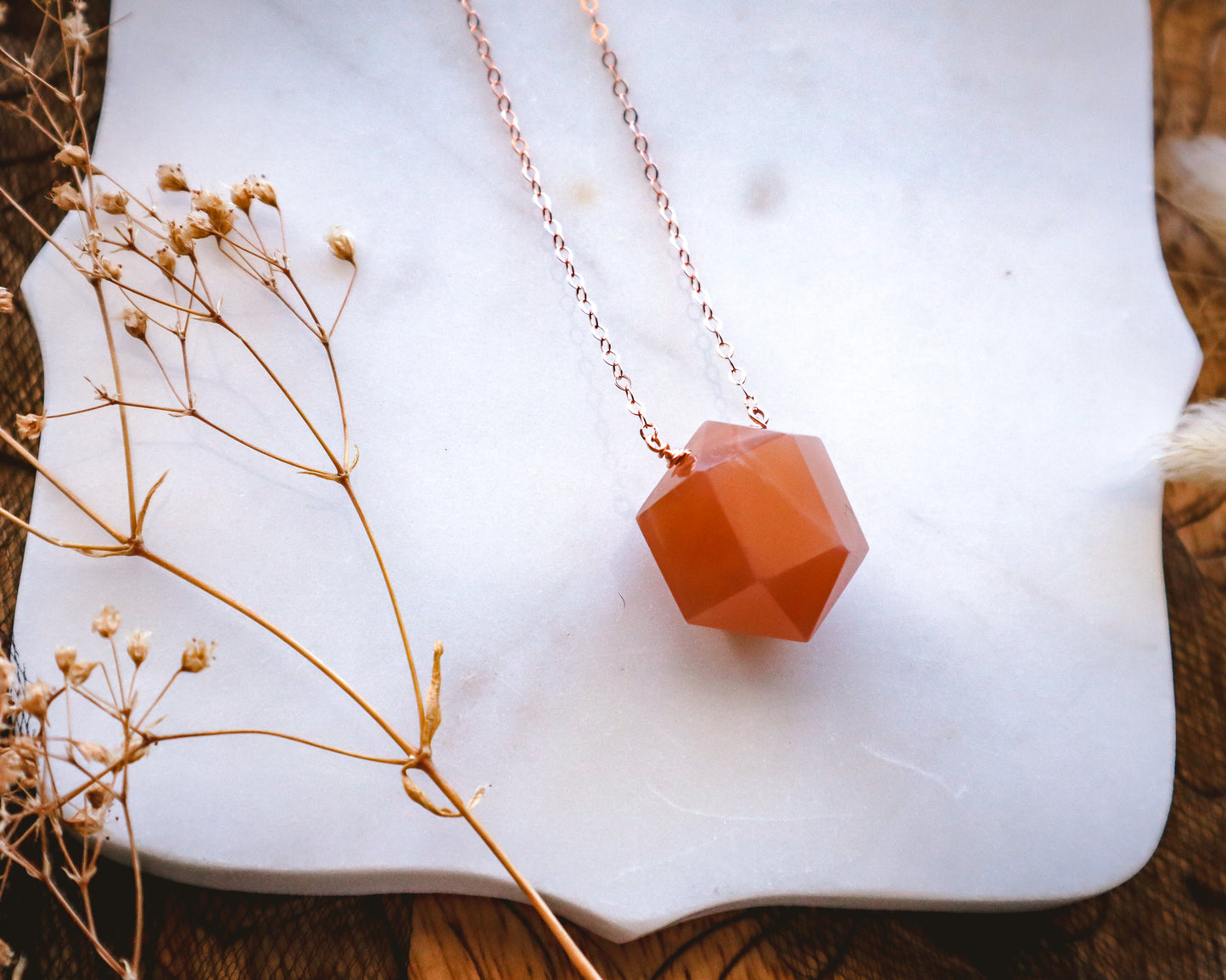 Peach Moonstone Prism Necklace | Rose Gold