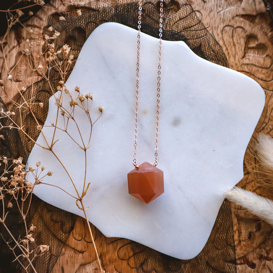 Peach Moonstone Prism Necklace | Rose Gold