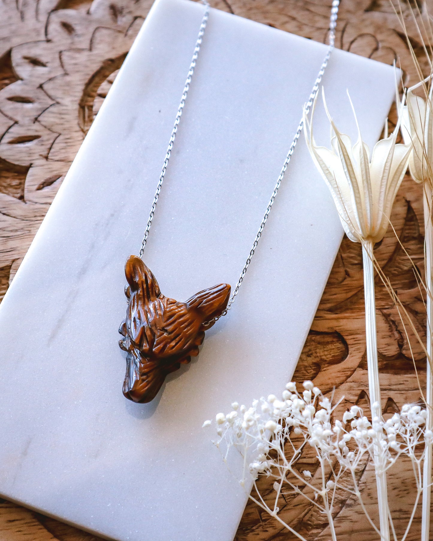 Tiger's Eye Wolf Necklace