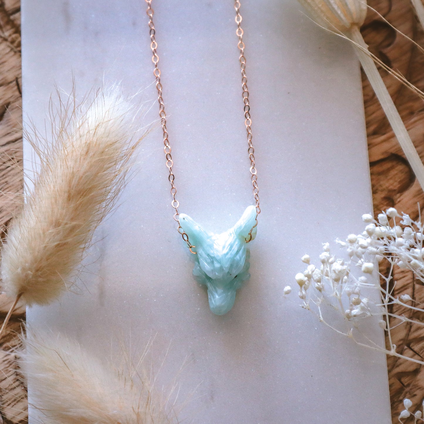 Dainty green onyx wolf | 14k rose gold filled | 16"