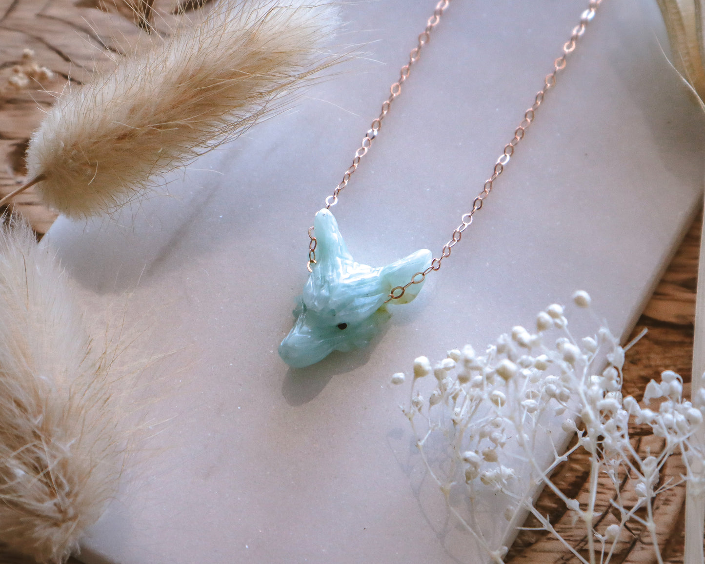 Dainty green onyx wolf | 14k rose gold filled | 16"