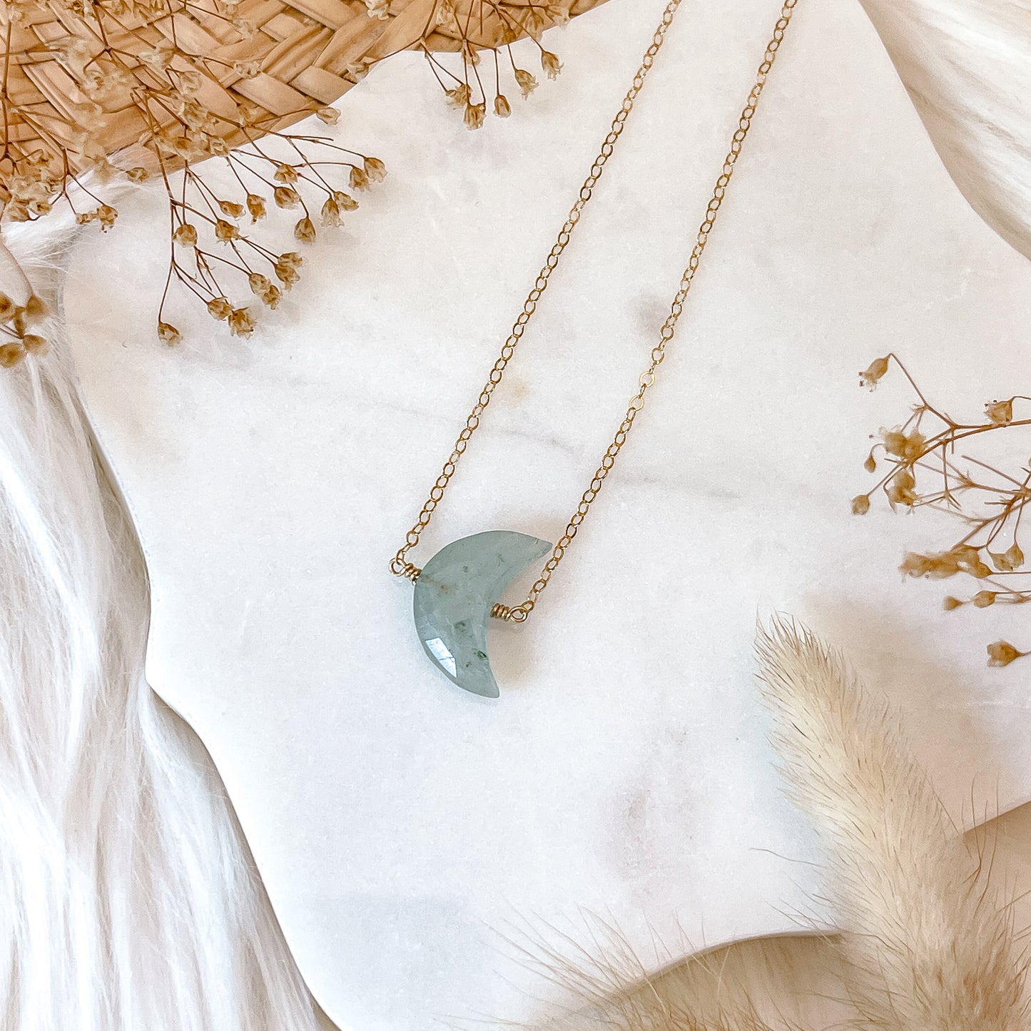 Aquamarine Moon Necklace | Choose your length and metal