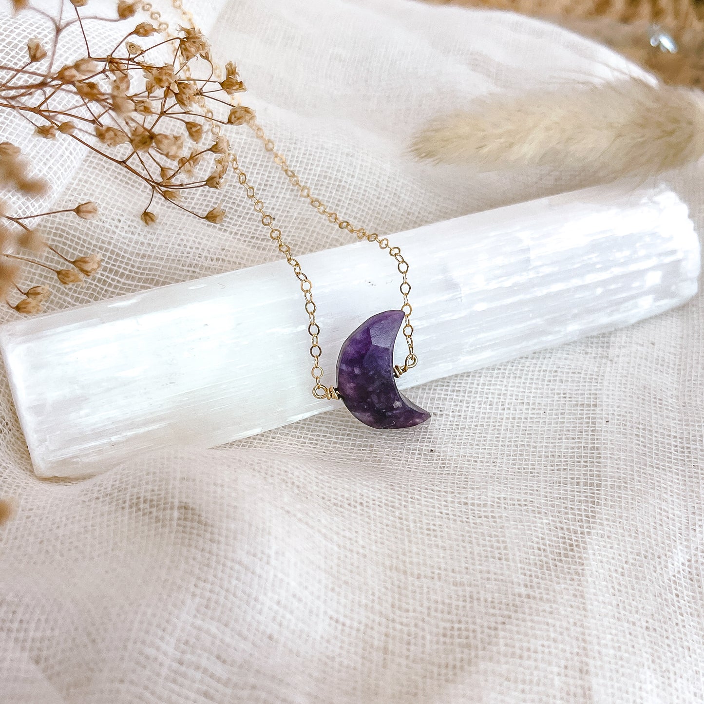 Lepidolite Moon Necklace | Choose your length and metal