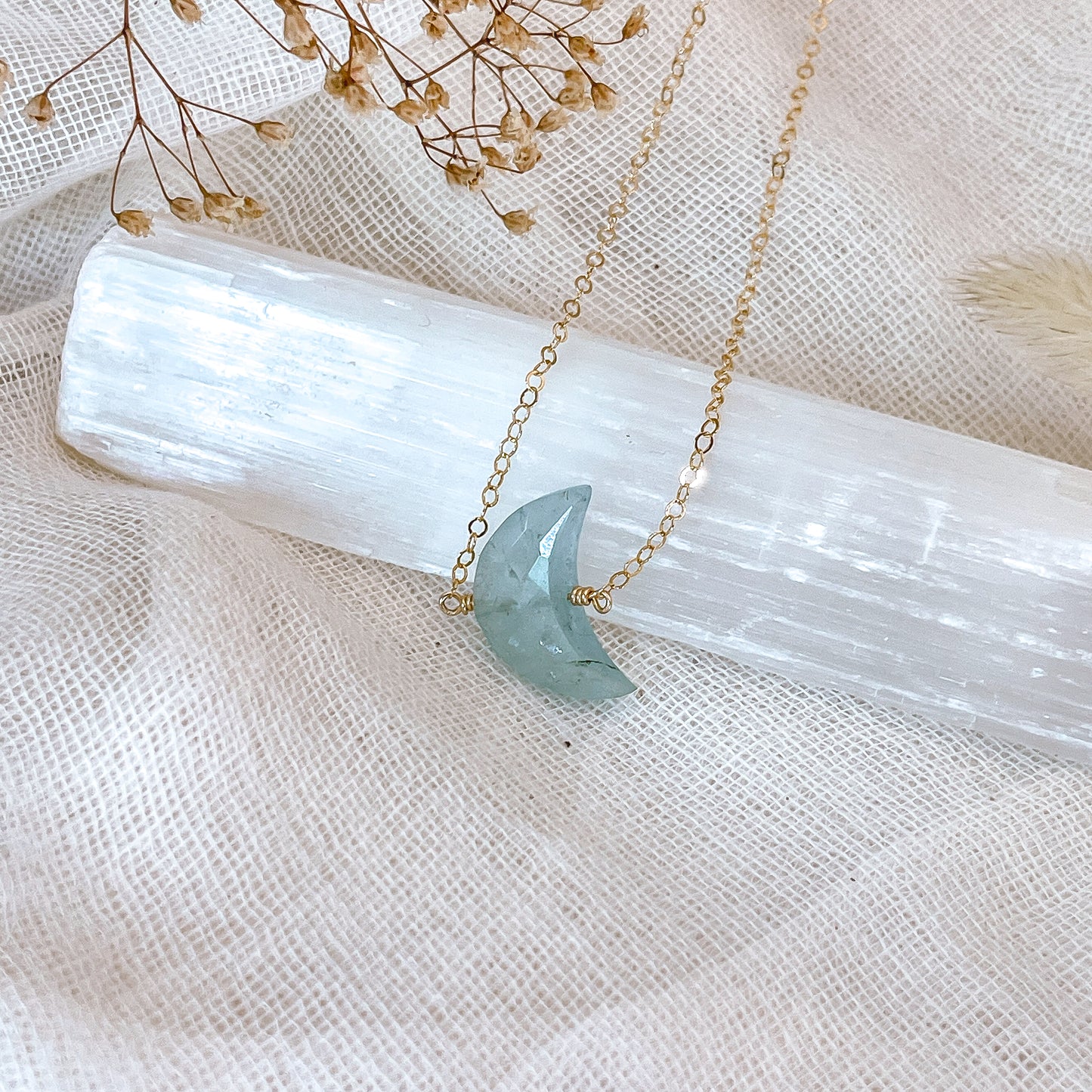 Aquamarine Moon Necklace | Choose your length and metal