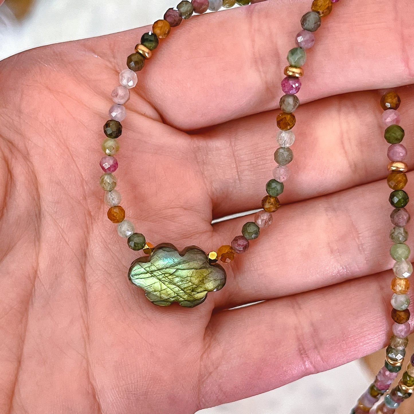 Beauty in the Storm Necklace | Rainbow tourmaline | Labradorite