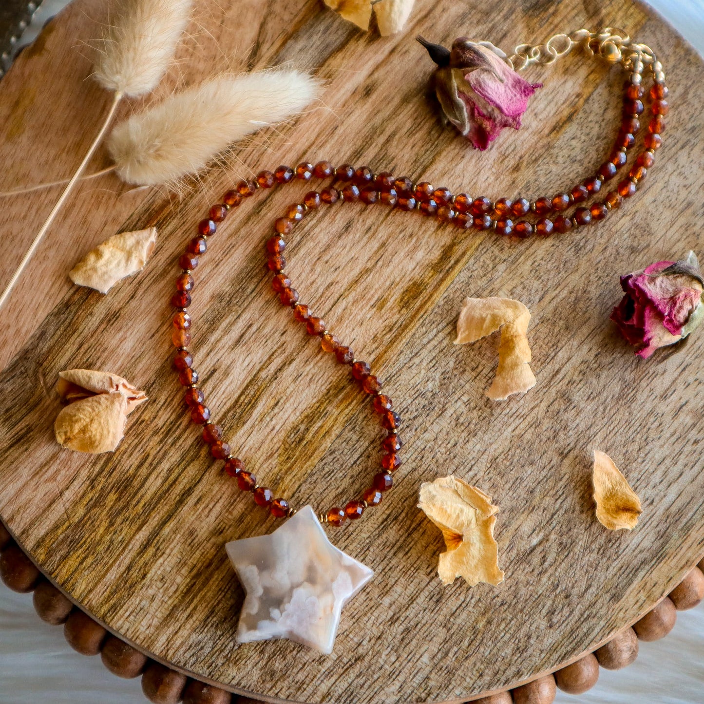 Blossom and Shine Necklace 2 | Flower Agate and Hessonite