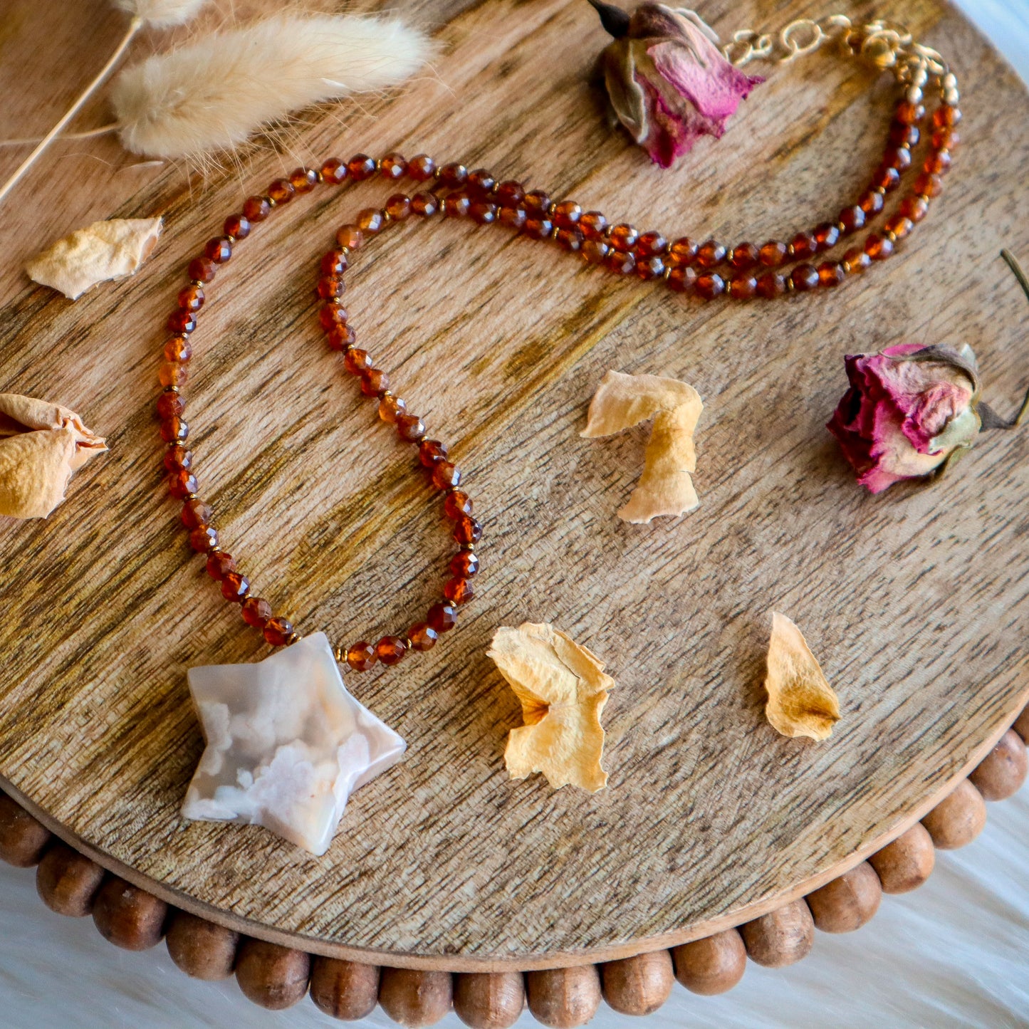 Blossom and Shine Necklace 2 | Flower Agate and Hessonite