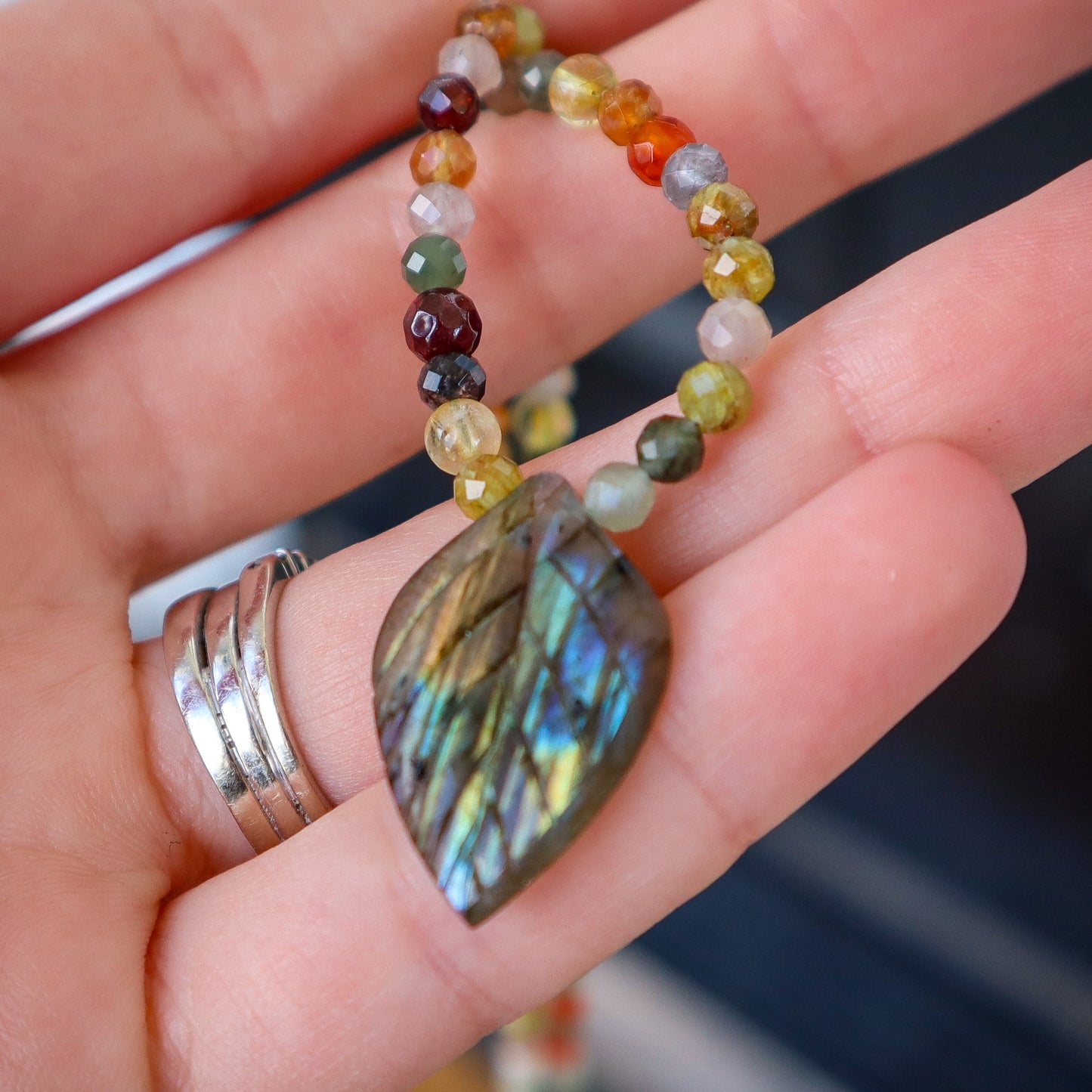 Autumn Leaves Necklace III | Mixed Gemstones | 19"